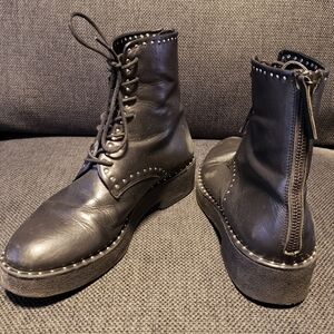 Black Studded Lace-Up Ankle Boots
